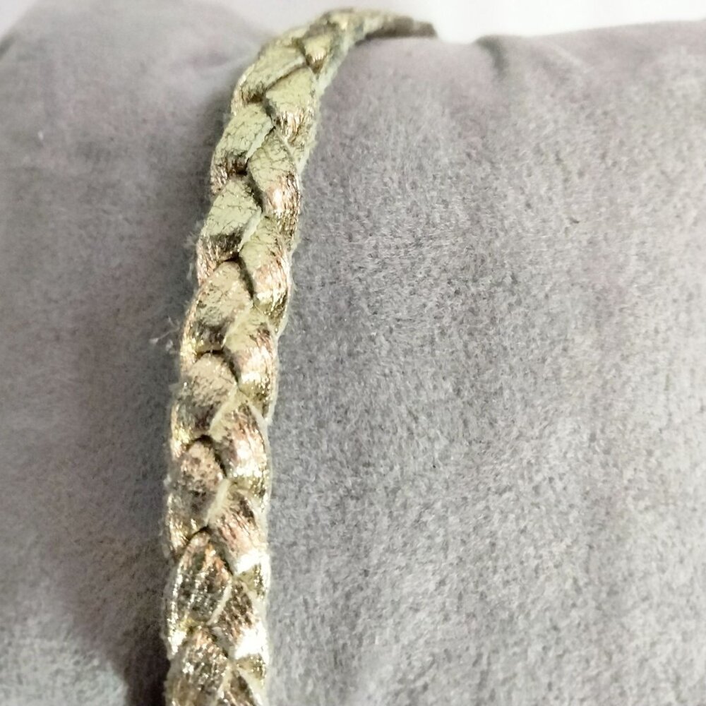 Braided Metallic Gold Leather Bracelet Charm Holder Snap Closure